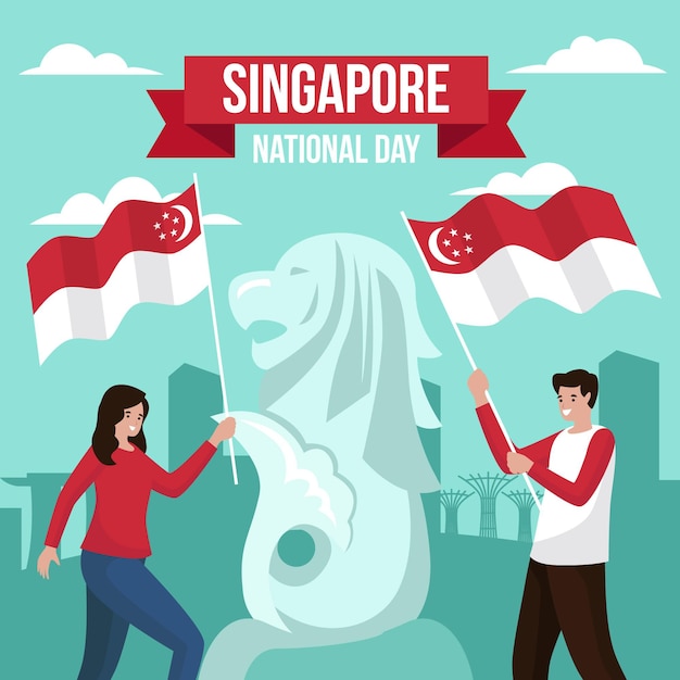 Плоская иллюстрация национального дня сингапура