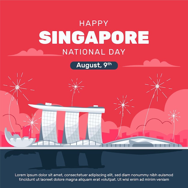 Vettore gratuito illustrazione piatta della giornata nazionale di singapore