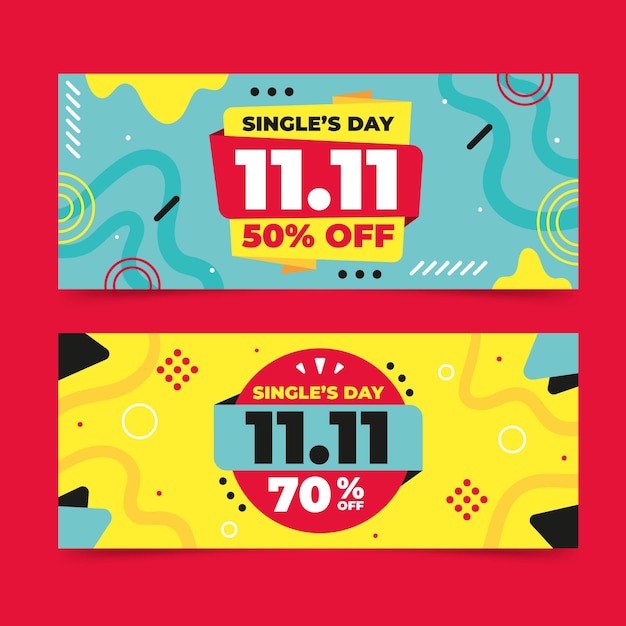 Free vector flat single's day horizontal banners set