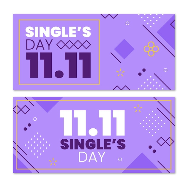 Flat single's day horizontal banners set