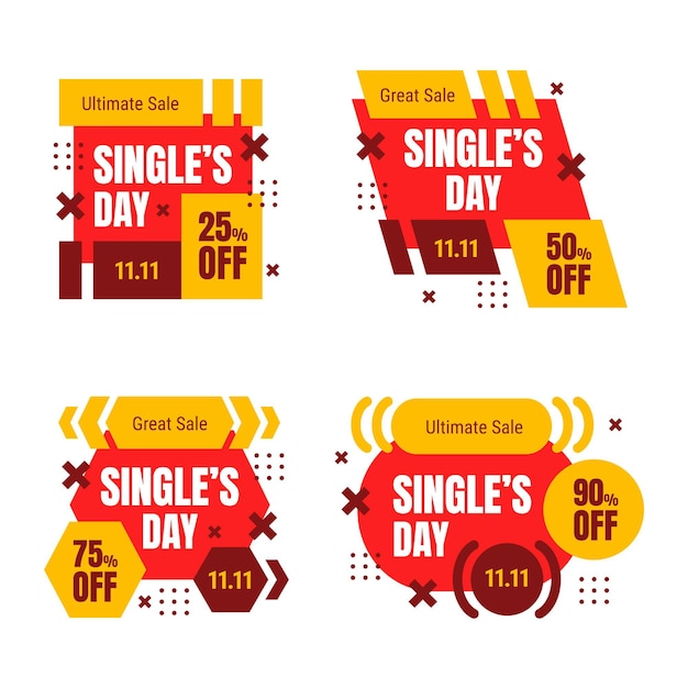 Free vector flat single's day labels collection