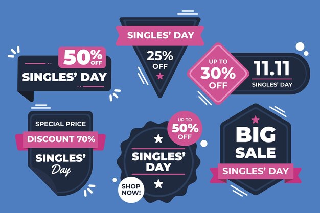 Flat single's day labels collection