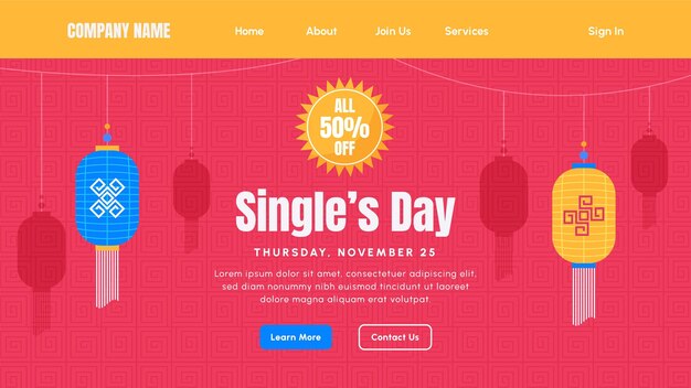 Free vector flat single's day landing page template