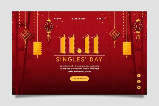 Free vector flat single's day landing page template