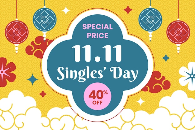 Flat single's day sale background