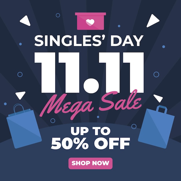 Flat single's day sale illustration