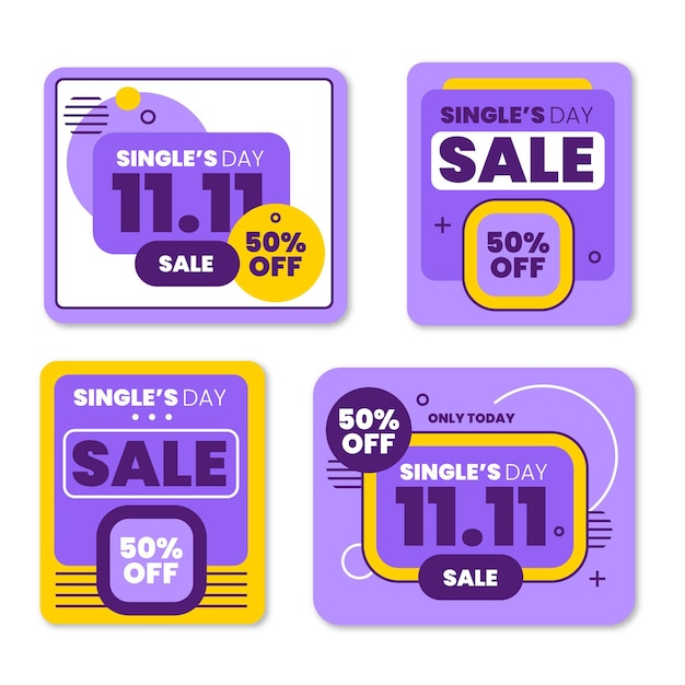 Free vector flat single's day sale labels collection
