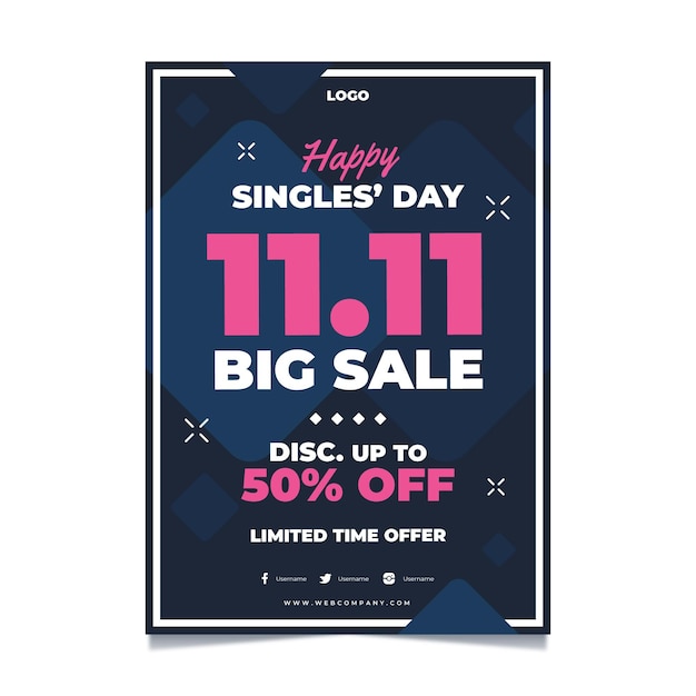 Free vector flat single's day vertical poster template