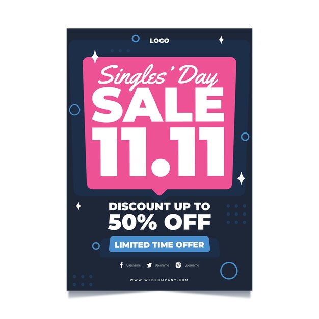 Flat single's day vertical poster template