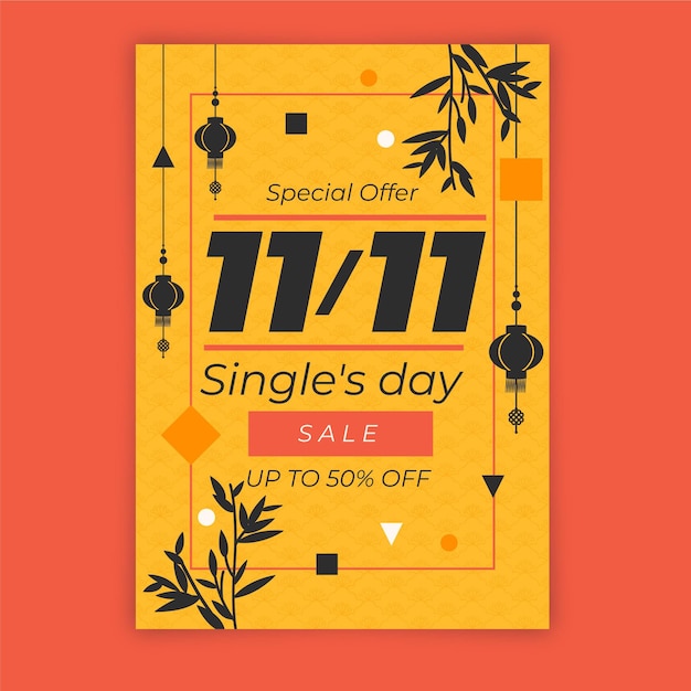 Free vector flat single's day vertical poster template