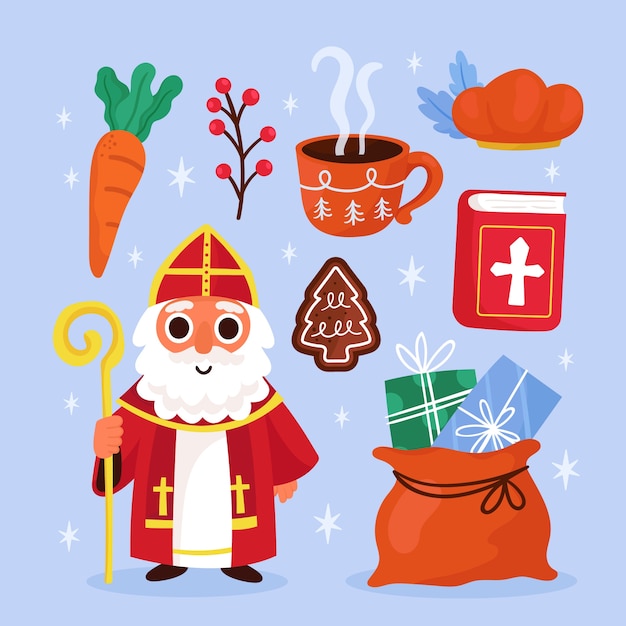 Collezione di elementi di sinterklaas piatti