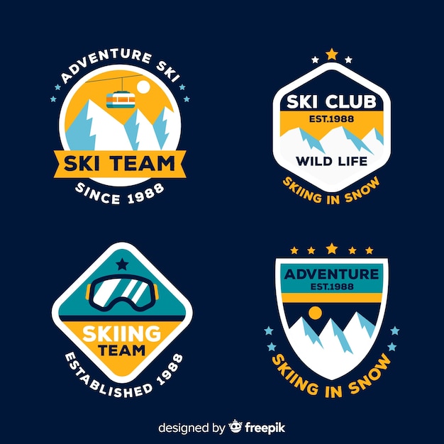 Free vector flat ski and snow badge collection