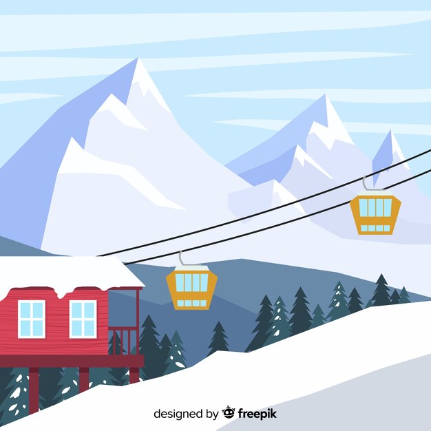 Flat ski station illustration