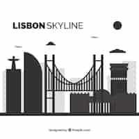 Vettore gratuito skyline piatta di lisbona