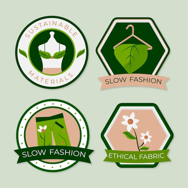 Free vector flat slow fashion badge pack