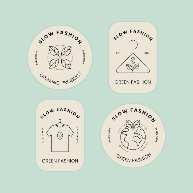 Flat slow fashion badge set