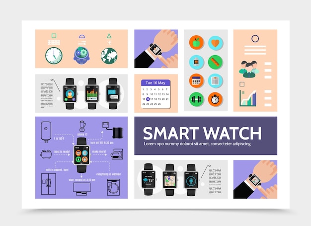 Flat smart watch modern infographic template