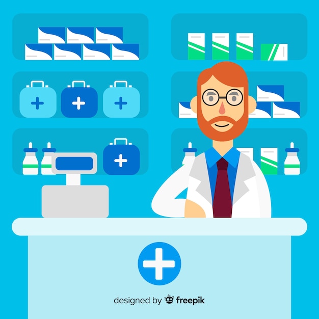 Free vector flat smiling pharmacist simple background