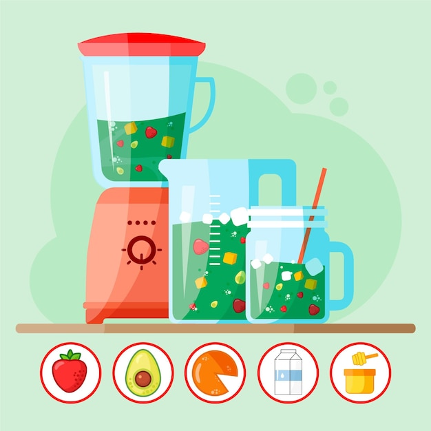 Free vector flat smoothies in blender glass illustration