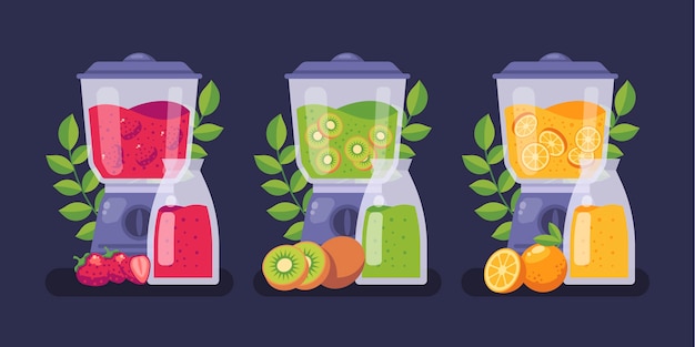 Flat smoothies in blender glass illustration