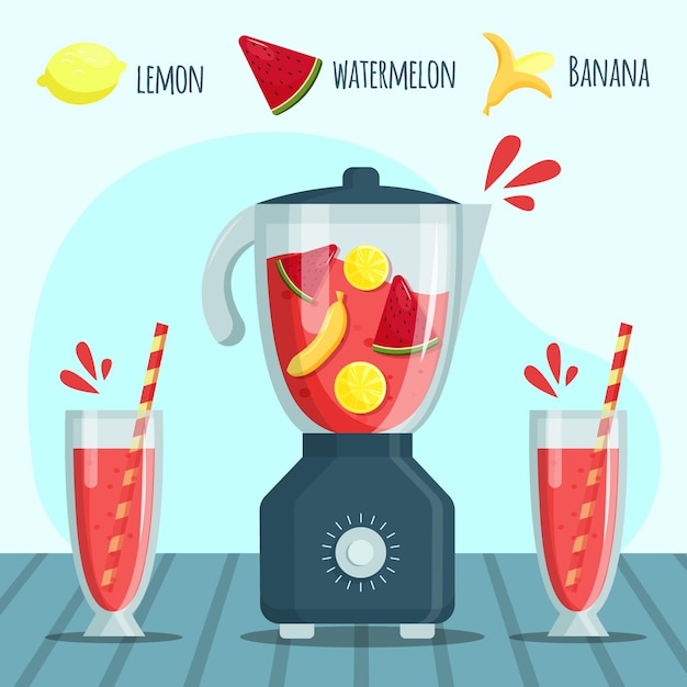Бесплатное векторное изображение Плоские коктейли в стеклянной иллюстрации блендера