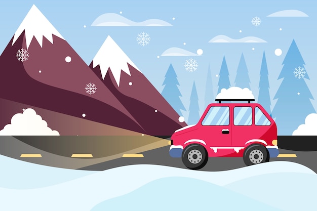 Vettore gratuito illustrazione di un'auto da neve piatta