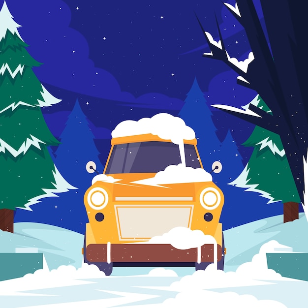 Vettore gratuito illustrazione di un'auto da neve piatta