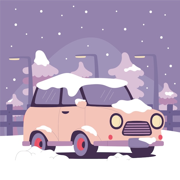 Vettore gratuito illustrazione di un'auto da neve piatta