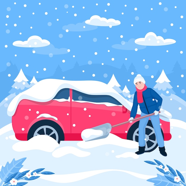 Free vector flat snow car illustration