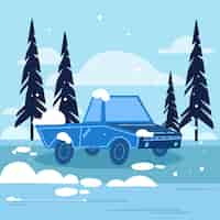 Бесплатное векторное изображение Иллюстрация плоского снежного автомобиля
