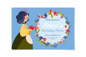 Free vector flat snow white birthday invitation template