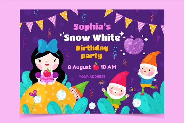 Flat snow white birthday invitation template