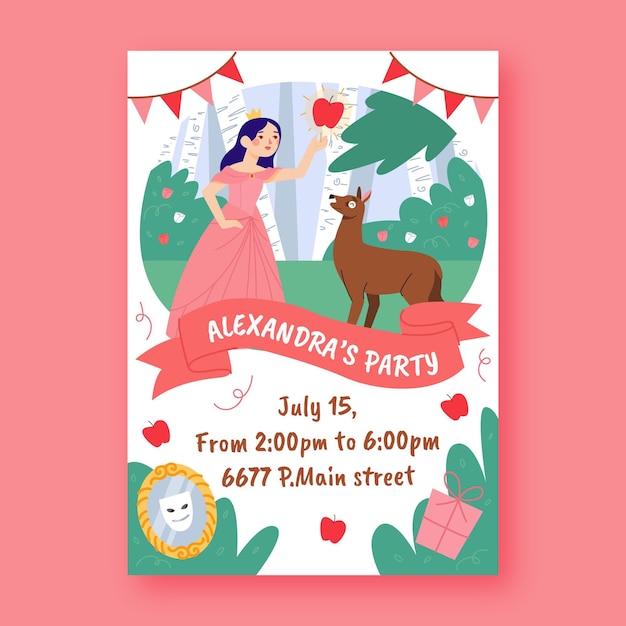 Free vector flat snow white birthday invitation