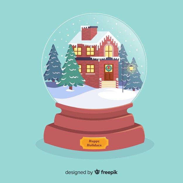 Flat snowball globe with christmas design