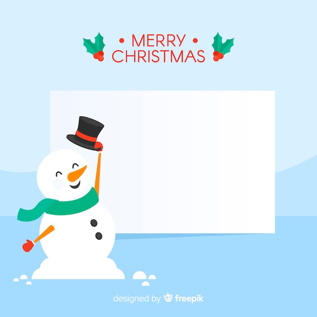 Flat snowman blank sign christmas background