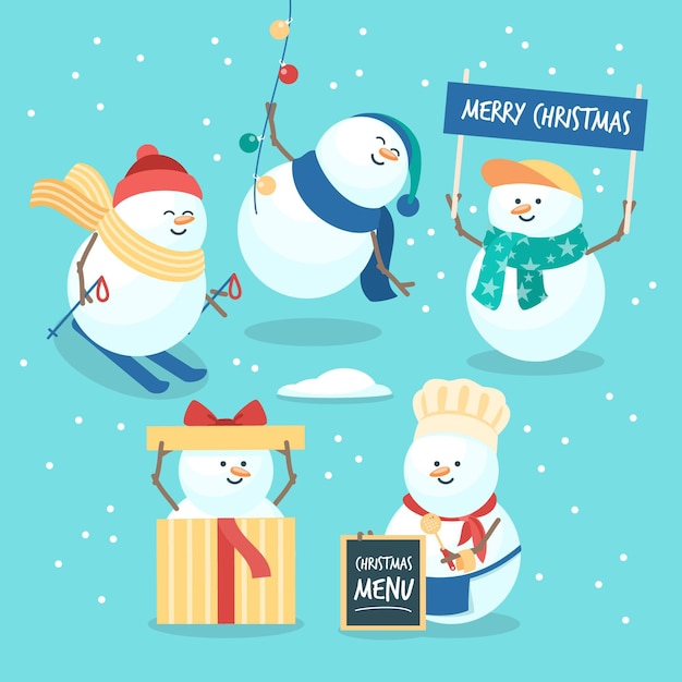 Flat snowman character collection