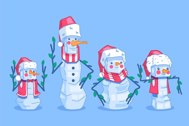 Коллекция персонажей плоского снеговика