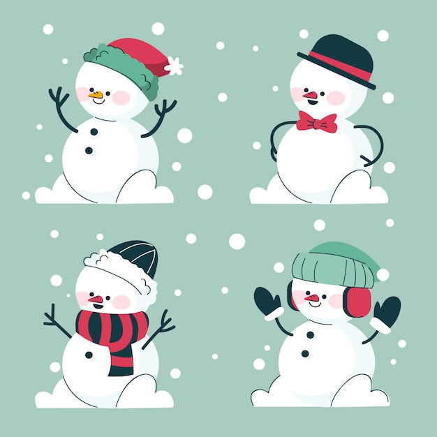 Flat snowman character collection