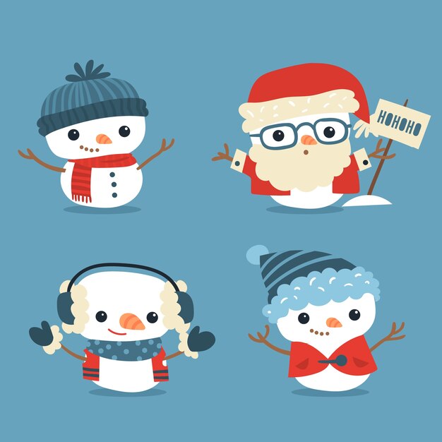 Flat snowman character pack