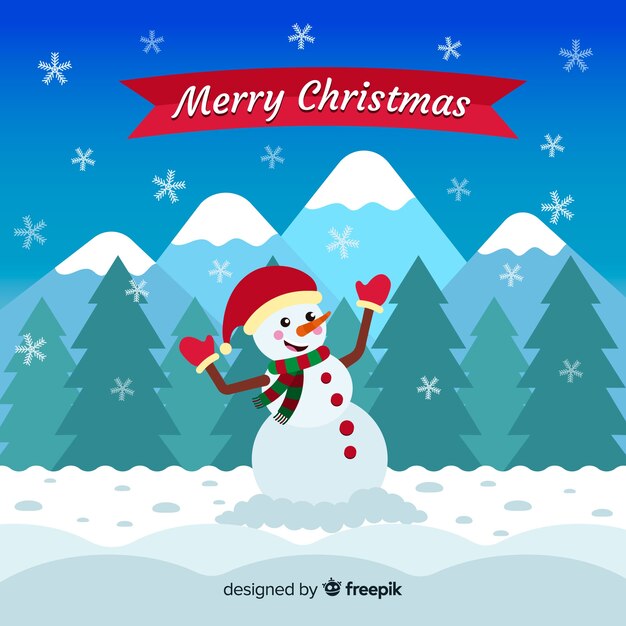 Flat snowman christmas background