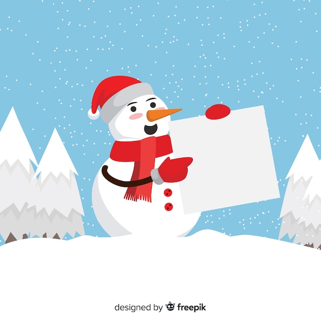 Flat snowman holding blank sign