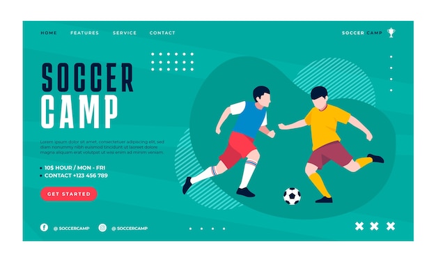 Flat soccer landing page template