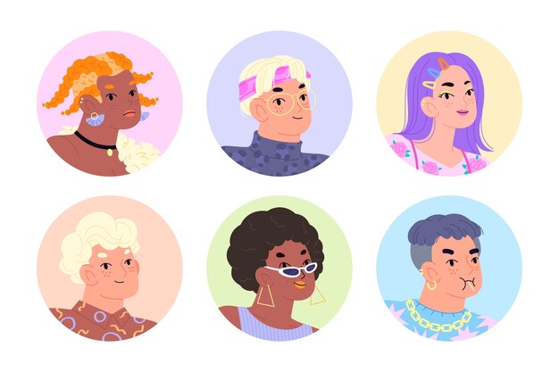 Flat social media avatar illustration set