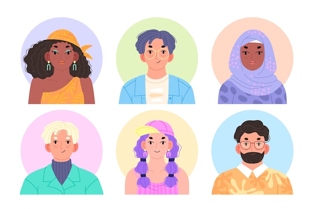 Flat social media avatar illustration set