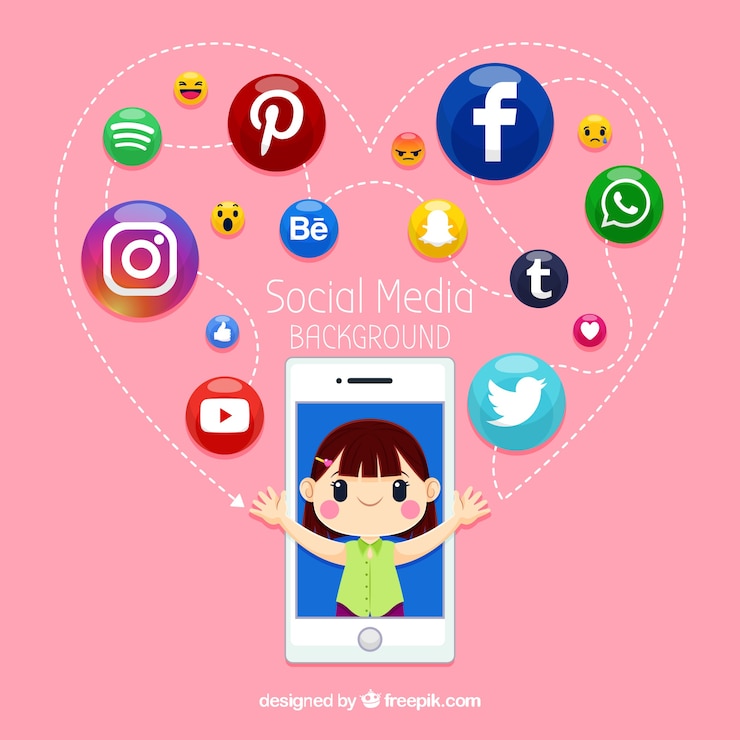 무료 Vector 휴대 전화와 플랫 소셜 미디어 배경