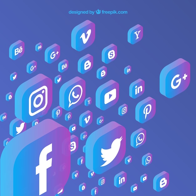 Free vector flat social media background with variety of icons