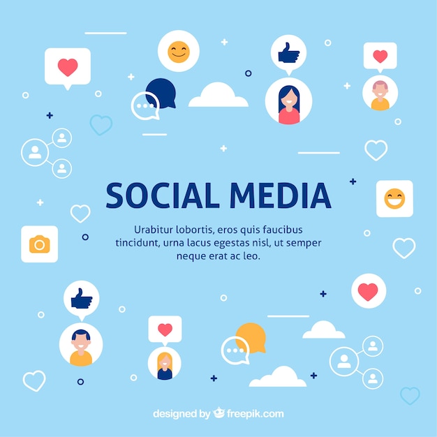 Flat social media background with variety of icons