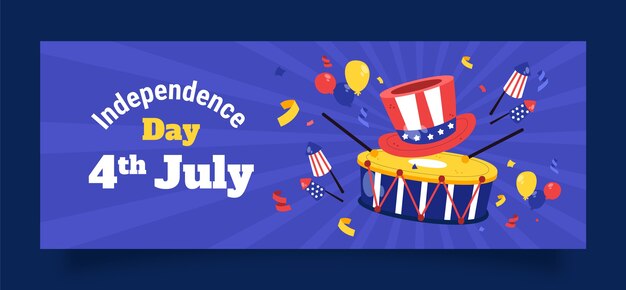 Flat social media cover template for american 4th of july holiday celebration