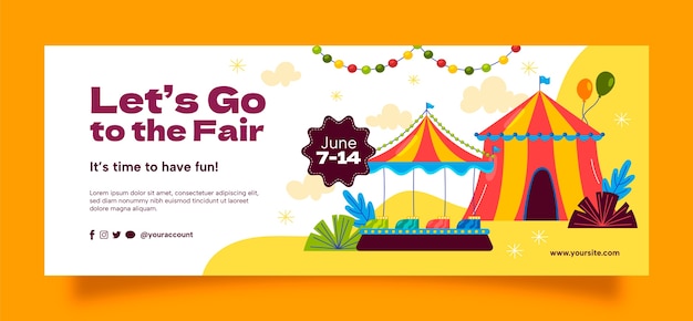 Flat social media cover template for amusement park