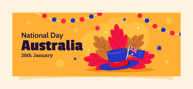 Free vector flat social media cover template for australian national day